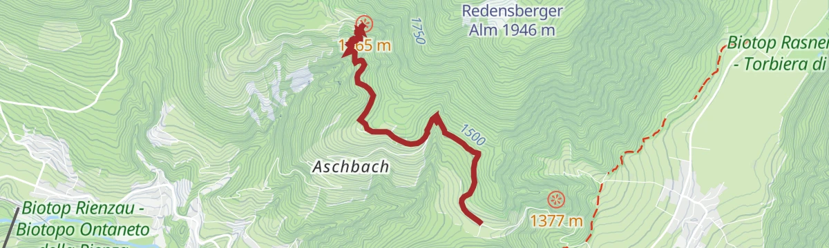 Route map: Hike from Rasen to the Earth Pyramids of Platten
